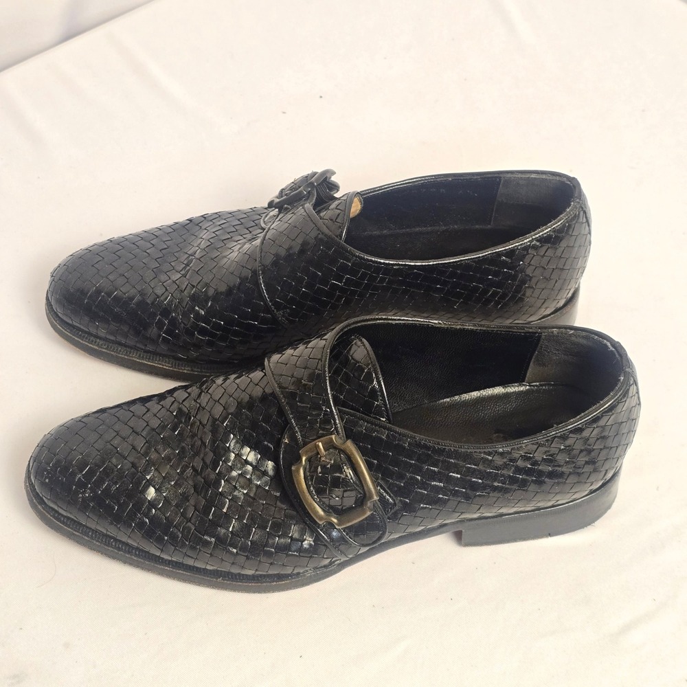 Stephane Kelian Paris Black Woven Leather Monk Strap Shoes Made in France 6.5 - Picture 6 of 14
